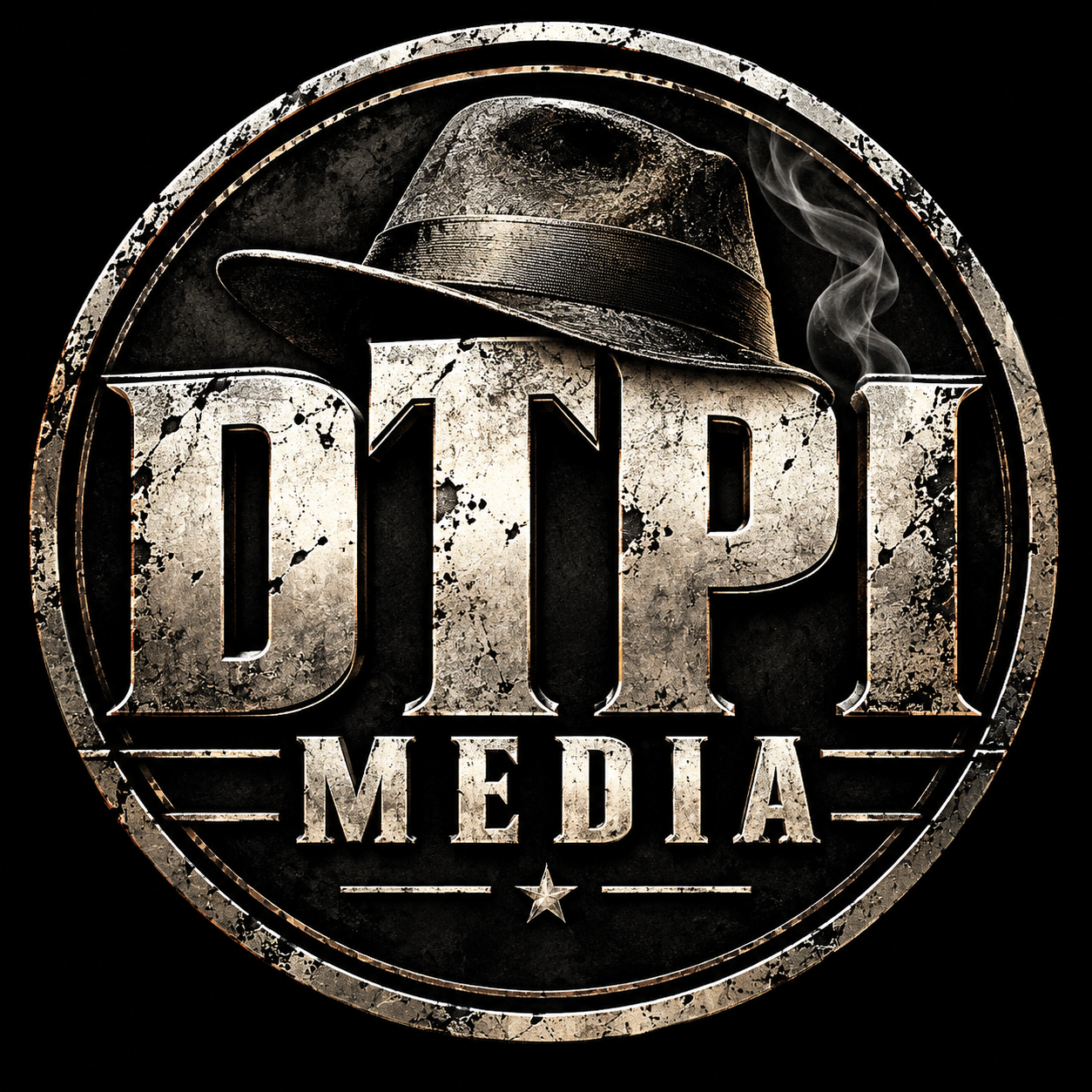 Distressed noir DTPI Media emblem